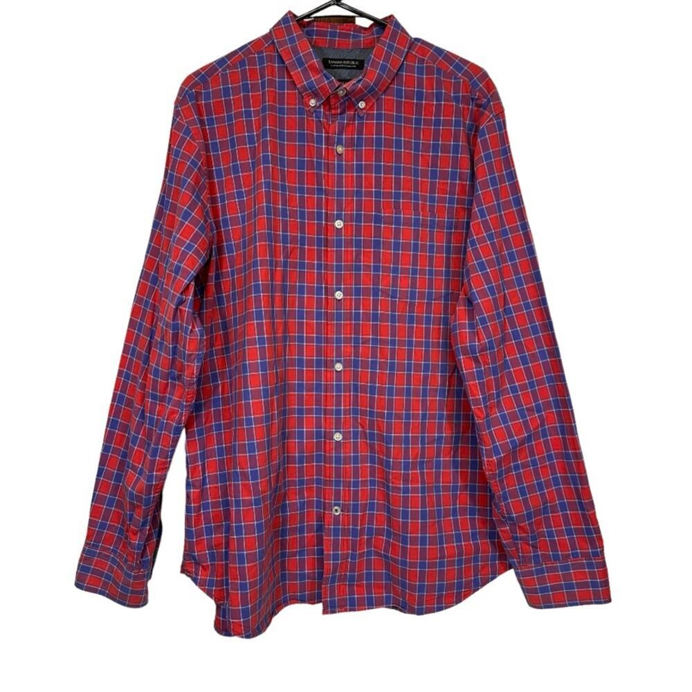 Banana Republic Camden Fit Red & Purple Plaid Print Long Sleeve Button Down‎ XL